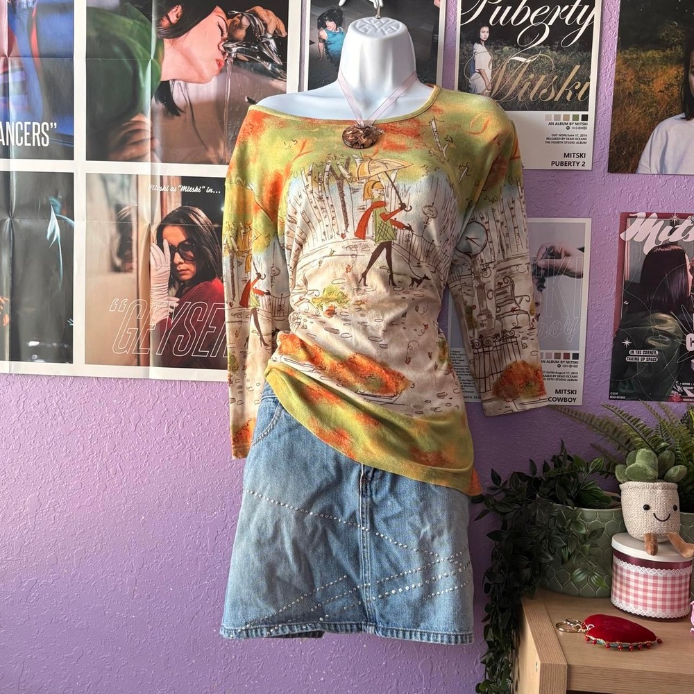 Quirky Park Print Long Sleeve Top Size XL